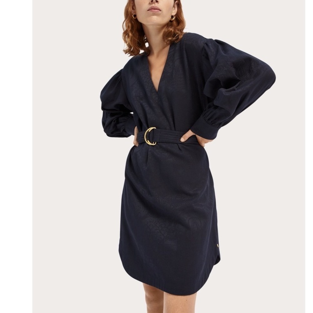 Scotch & Soda Long-Sleeved Jacquard Midi Dress Women‎ S Navy